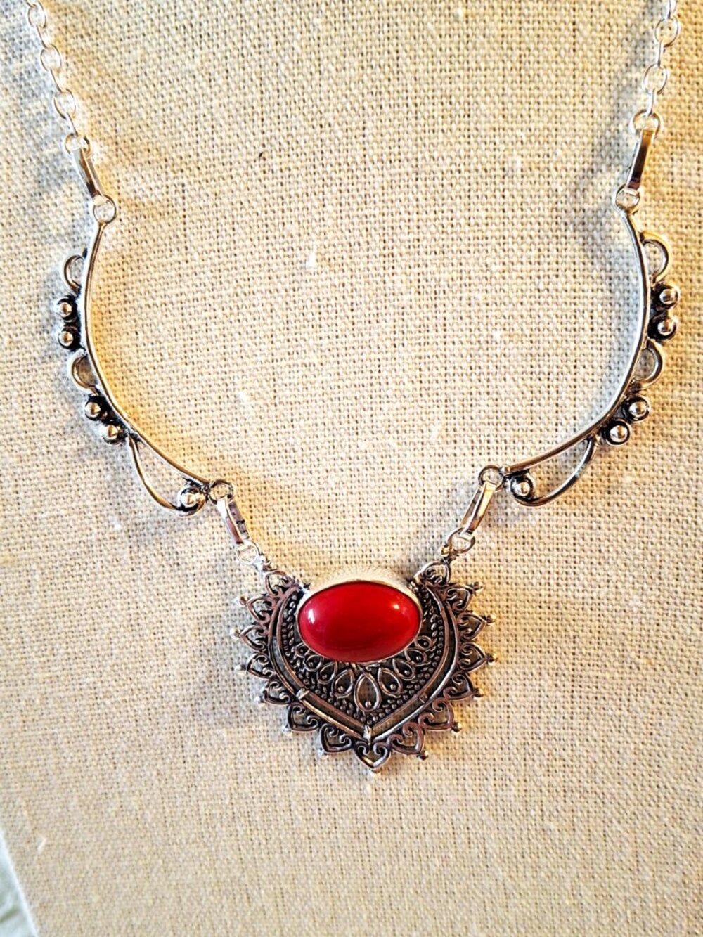 Handmade Ethnic Coral Gemstone  Necklace NWOT 832